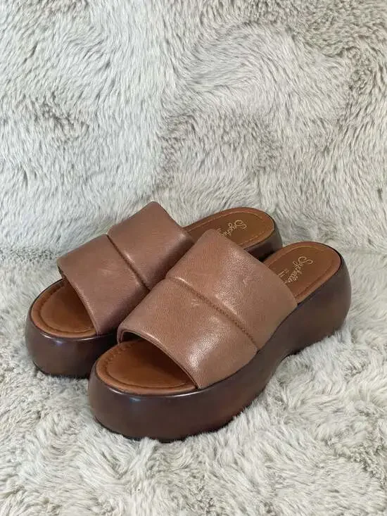 Seychelles Womens Sorry 'Bout It Leather Platform Sandals Brown Sz 8 - Picture 2 of 6